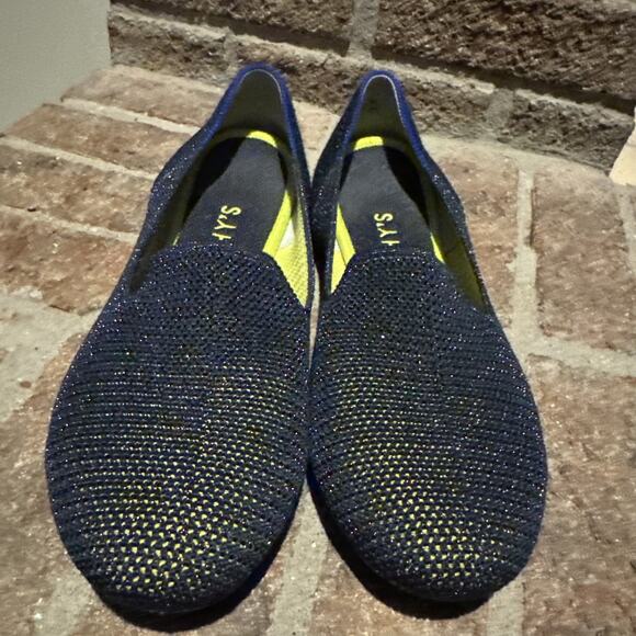 Rothys The Loafer Metallic Lattice Navy Blue Flats Size 9.5 - Picture 2 of 16
